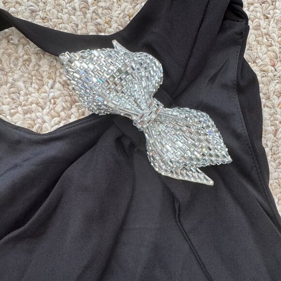 Zara Black Bodysuit Sexy Strap Back with Silver Embellished Bow Holiday XS‎ - Picture 12 of 15